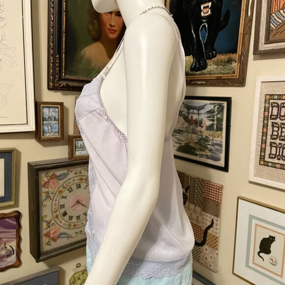 80s Vintage Maidenform Ambiance Lavender Satin & Lace Camisole Top Size 34 - Picture 2 of 5